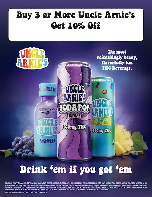 Uncle Arnie's buy 3 or more get 10% off THC beverages promotion